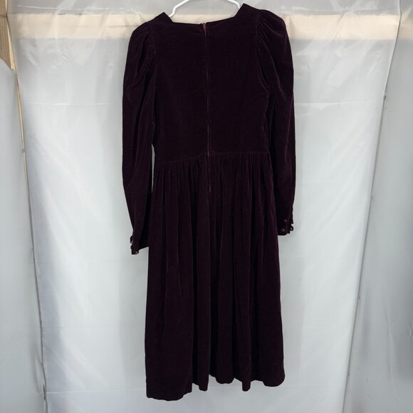 VTG Laura Ashley Women 10 Velvet Dress Solid Burgundy Purple Midi Cottagecore - Picture 2 of 8